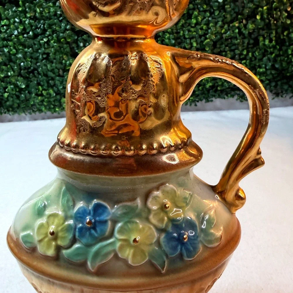 Vintage Regal China 1976 Floral Decanter Bottle 22K Gold Wash MCM Kitsch Barware